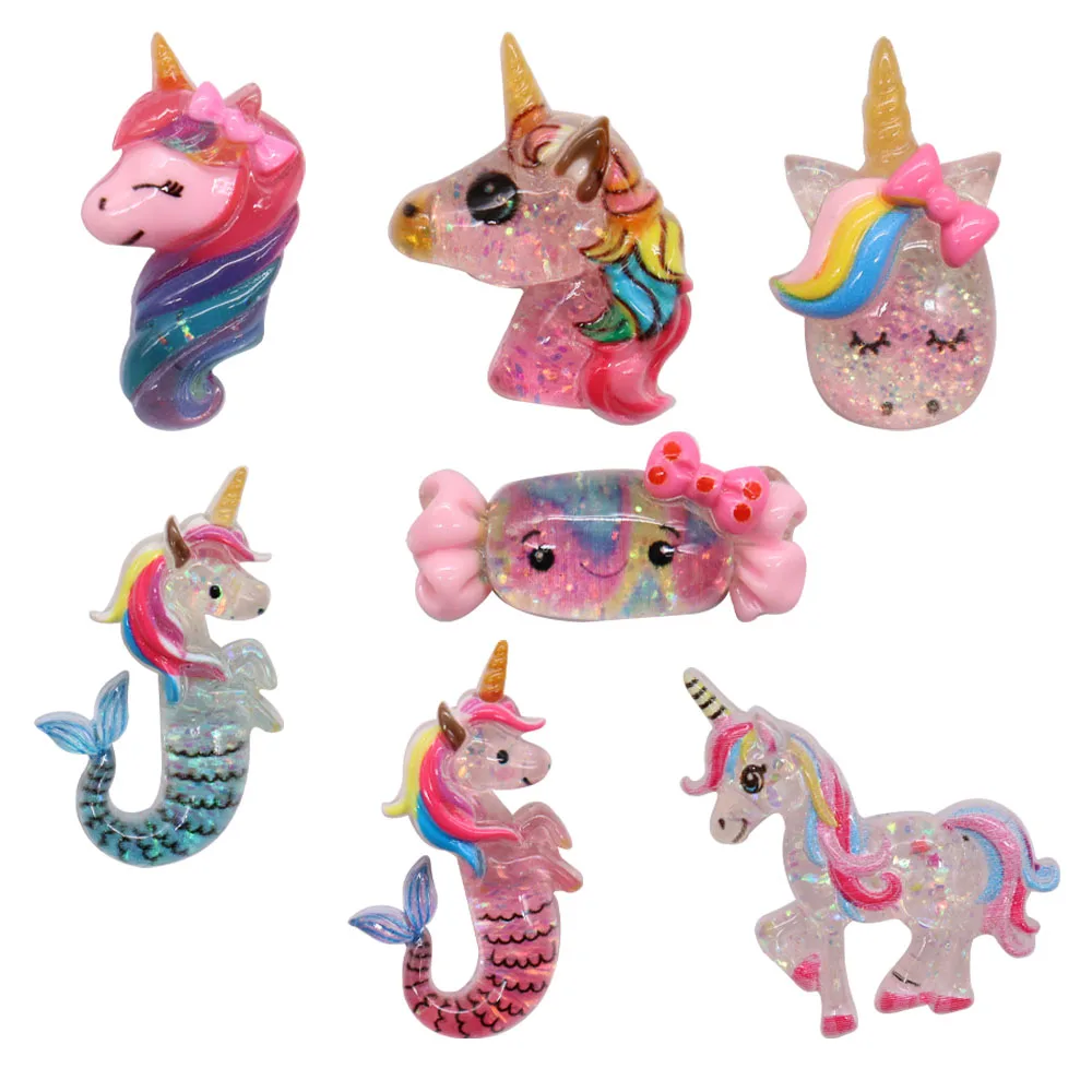 1Pcs Hippo Shiny Candy Unicorn Resin Shoe Charms Animals Shoes Decorations Clog DIY Wristbands Croc Jibz Kids Girls Party Gifts