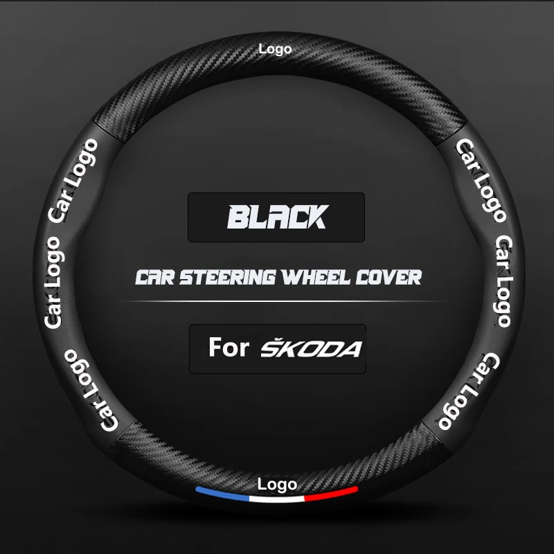 

Carbon Fiber Leather Car Steering Wheel Cover For Skoda Octavia A7 Kodiaq Karoq Fabia Superb Slavia Car accessories 2022