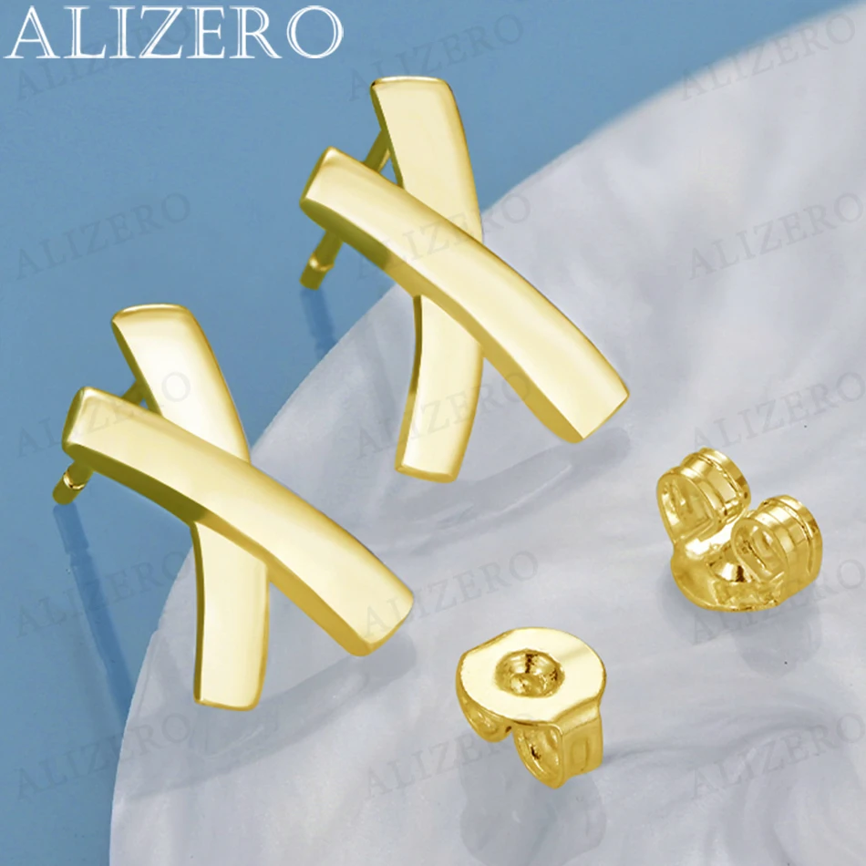 ALIZERO 18K золотые серьги-гвоздики с крестом X для женщин свадебная помолвка модная
