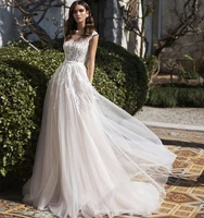elegant a line v neck wedding dress 2022 lace appliques sequins backless tulle sleeveless princess bride gown vestidos de noiva