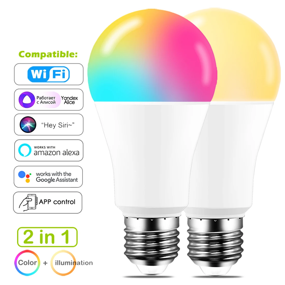 

Wifi Smart LED Bulb 9W RGB CW WW Color Changing Dimmable Wifi Bulb Lamp Siri Voice Control Work with Alexa Google For Home