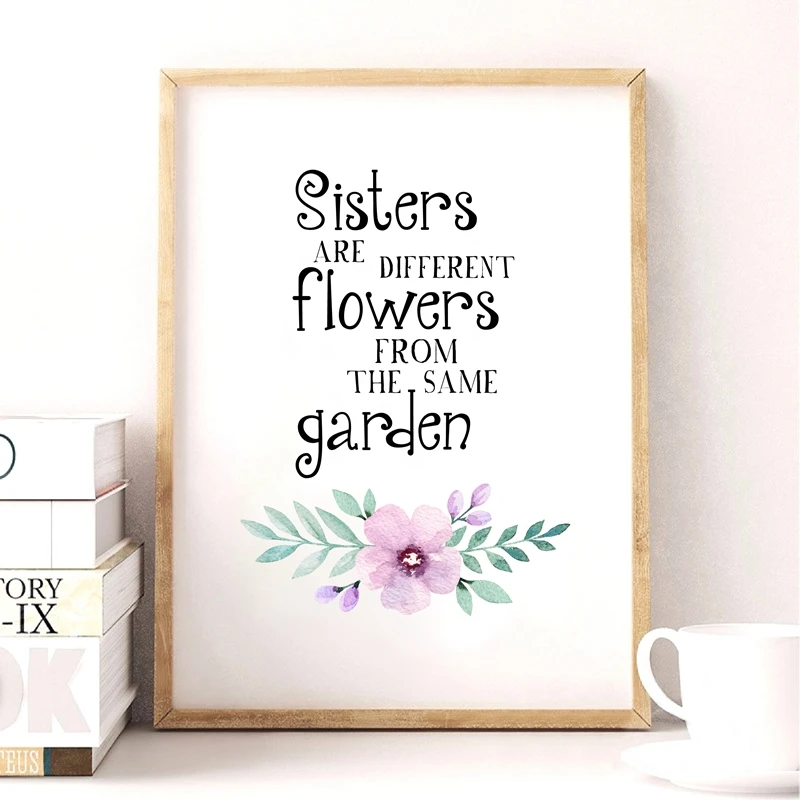 

Sisters Are Flowers Quote Prints Wall Art Decor Twins Canvas Poster Twin Gift Canvas Painting Wall Picture Girl's Room Decor