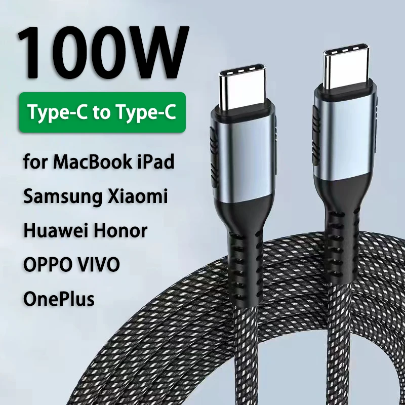 

100W 6A Fast Charging Type-C To Type C Cable for MacBook Pro iPad Samsung Xiaomi Redmi OnePlus Charger USB C Cable Data Cable
