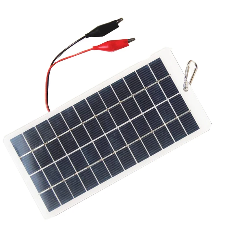 

5W 12V Polysilicon Solar Panel Replacement Outdoor Portable Waterproof Charging Panel With Clips Can Charge 9-12V Battery