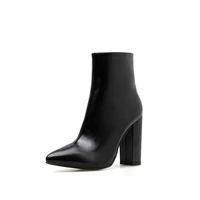 new women classic ankle boots pu black pointed toe thick heel zipper simple fashion street daily elegant women shoes kc162