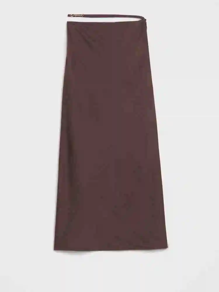 

2022 Spring Summer New Adjustable Lace Up Slit Skirt Bias High Waist Satin Women Skirt Midi Skirts