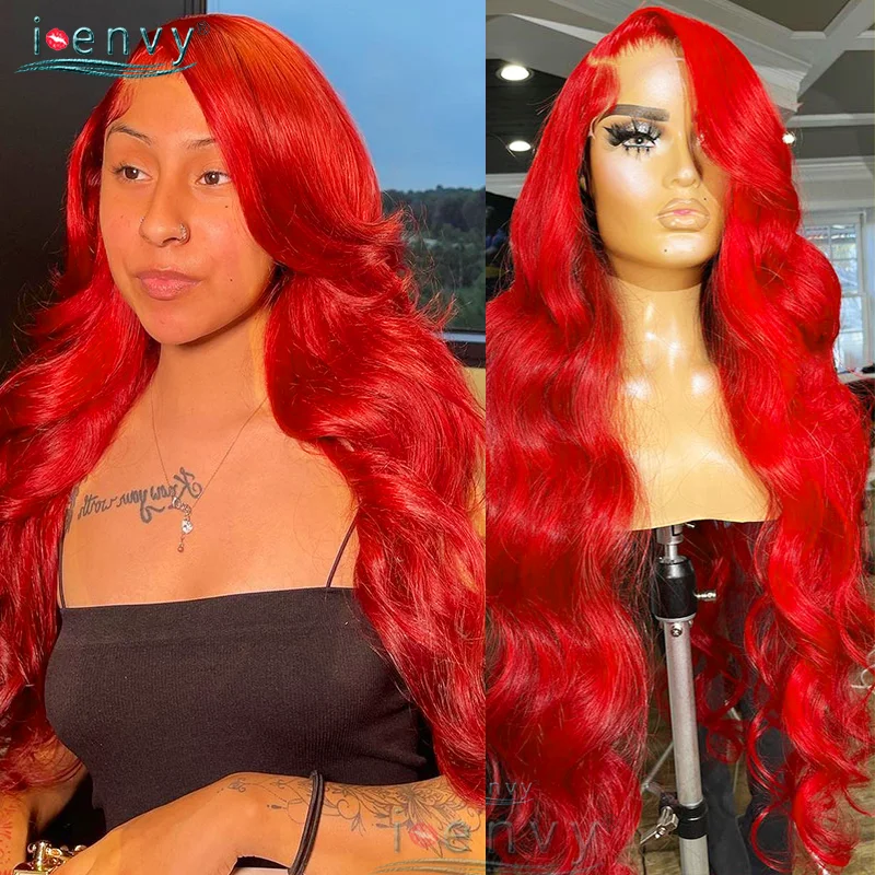 Peruvian Red Body Wave Lace Frontal Wig Curly Colored Red Burgundy Lace Front Wig Human Hair Transpant Lace Wigs For Women Remy