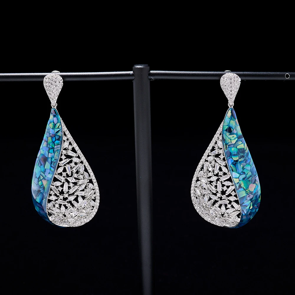 

TIRIM Luxury Trendy Abalone Shell Drop Shape Dangle Earrings for Women Zircon Mirco Paved Wedding Drop Earring Fashion Jewelry