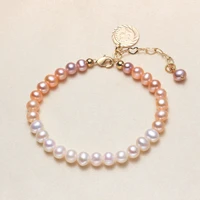 18k gold beautiful real natural coloful pearl bracelet womenclassic freshwater round pearl bracelet bridal gift
