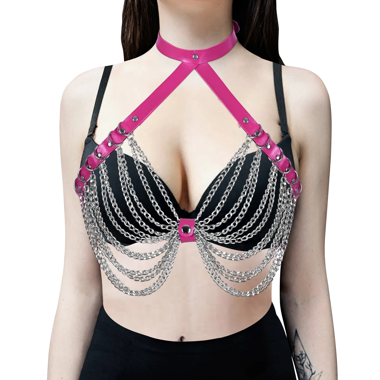 

Pastel Goth Sexy Lingerie Bra Cage Bondage Body Harness Learther Crop Top Cage Bra Fetish Body Harness Belt Rave