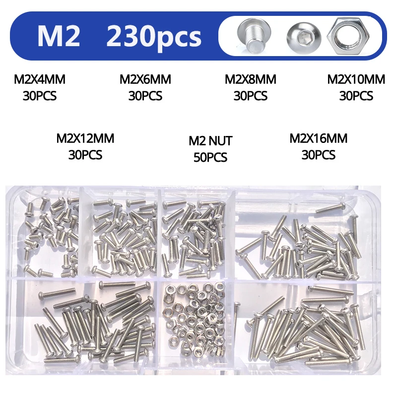 

Набор болтов и гаек YMAX M2 M3 M4 M5 M6 из нержавеющей стали 304