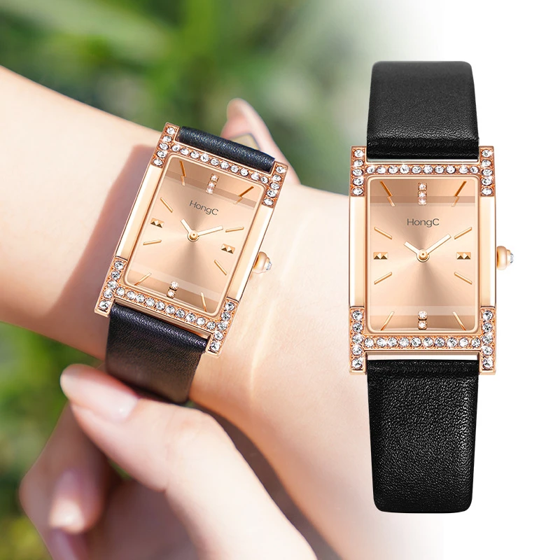 

Fashion Ladies Wrist Watch Casual Vintage Square Leather Quartz Clock Diamond Watch for Women New Women Watches Elegant