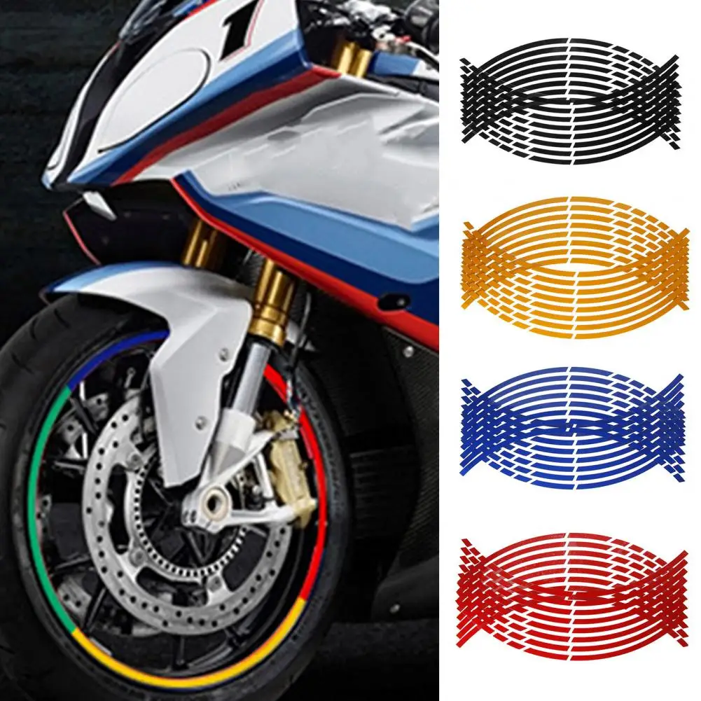 

16Pcs Wheel Hub Sticker Self-adhesive Colorful Warning Universal Reflective Strip Car Wheel Hub Decor Decals Motorcycle Supplies