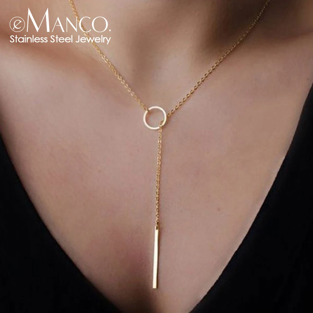 Minimalist Round Stick Pendant Necklace for Women Pearl Clavicle Necklace Leaves Long Chain Fashion Jewelry Statement Girl Gift