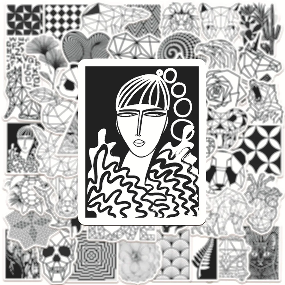

10/30/50PCS Black and White Geometric Animals Fashion Stickers DIY Fridge Laptop Luggage Skateboard Graffiti Decals Sticker