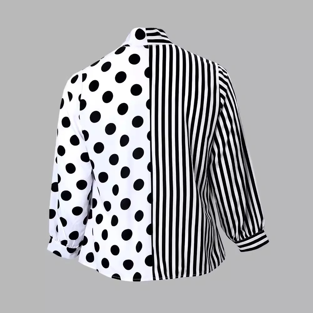 Женская одежда полосатая рубашка в горошек топ с длинными рукавами блузка