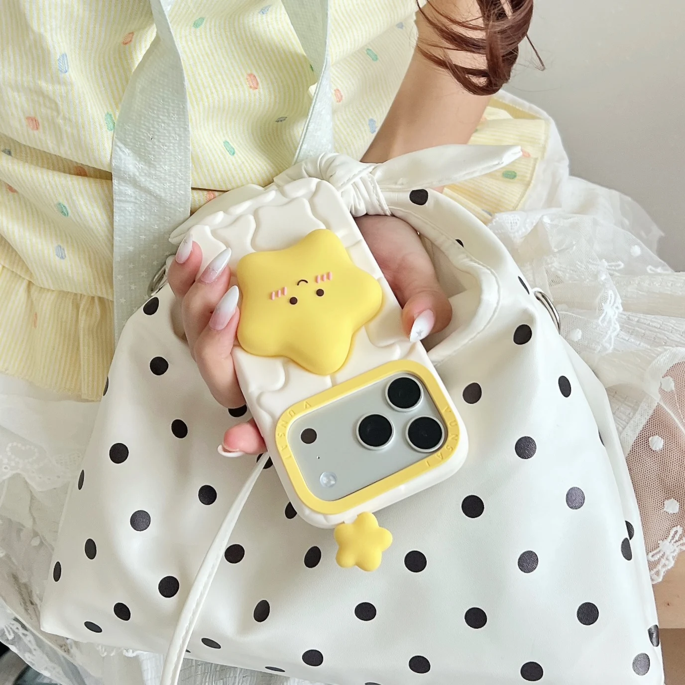 Фото Мягкий силиконовый чехол Kawaii 3D с мультяшными звездами для iPhone 17 16 15 14 13 12 Pro Max, милый противоударный чехол для телефона №3