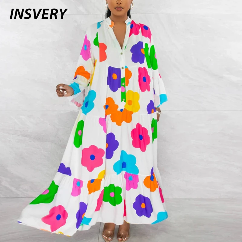 

Осеннее платье-макси с V-образным вырезом и длинным рукавом