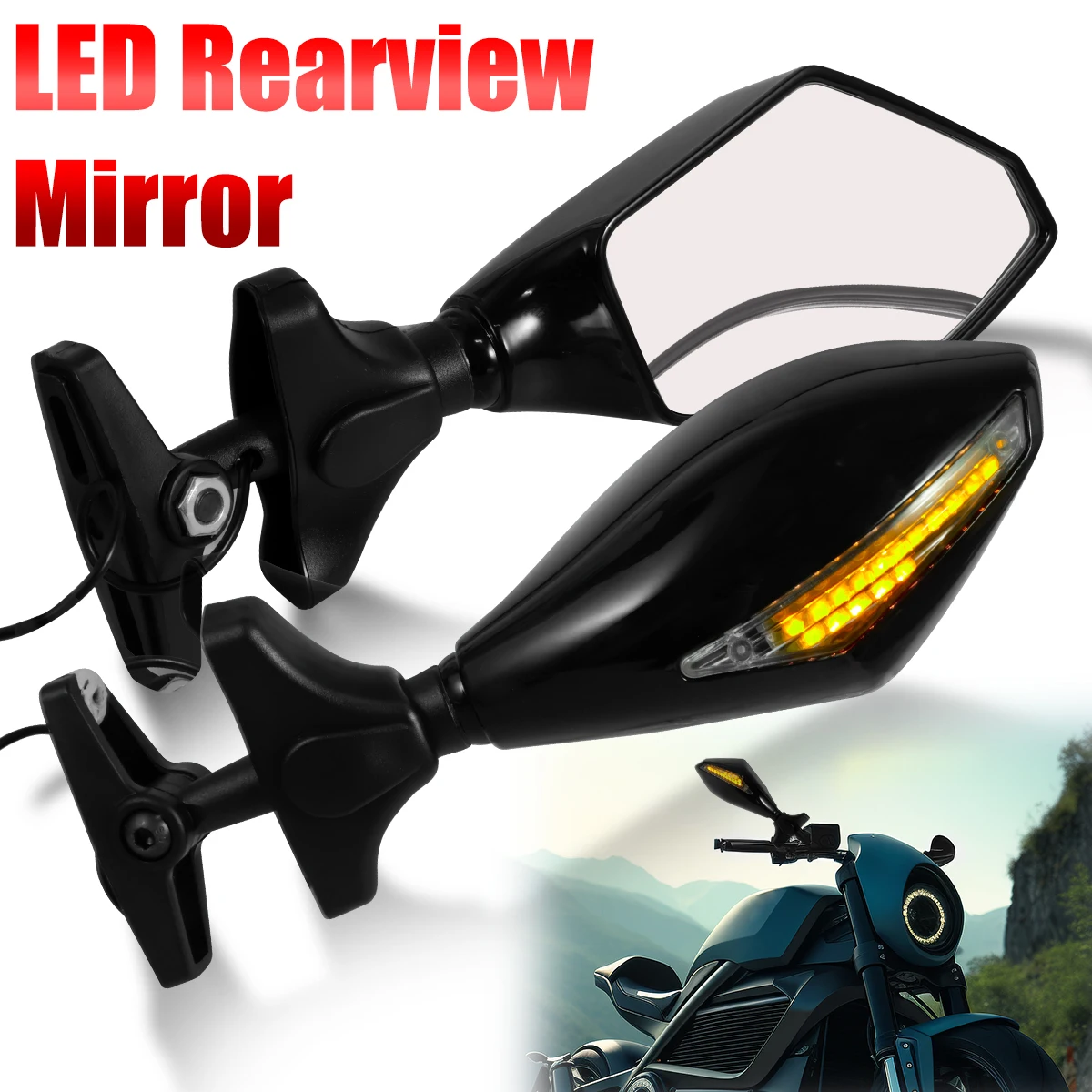 

2Pcs Motorcycle Rearview Mirror Compatible with 1995-2009 YZF 600 Clear Motorbike Side Rearview Mirror with LED Amber Light Safe