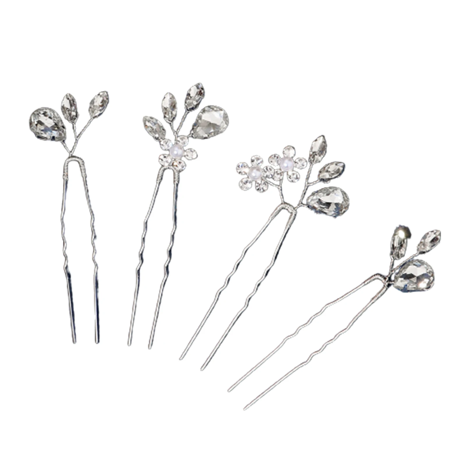 

Sweet U Shape Hairpin 3-4pcs Headgear Handmade Rhinestones Silver Flower Ornaments for Valentine's Day Christmas Gift NOV99