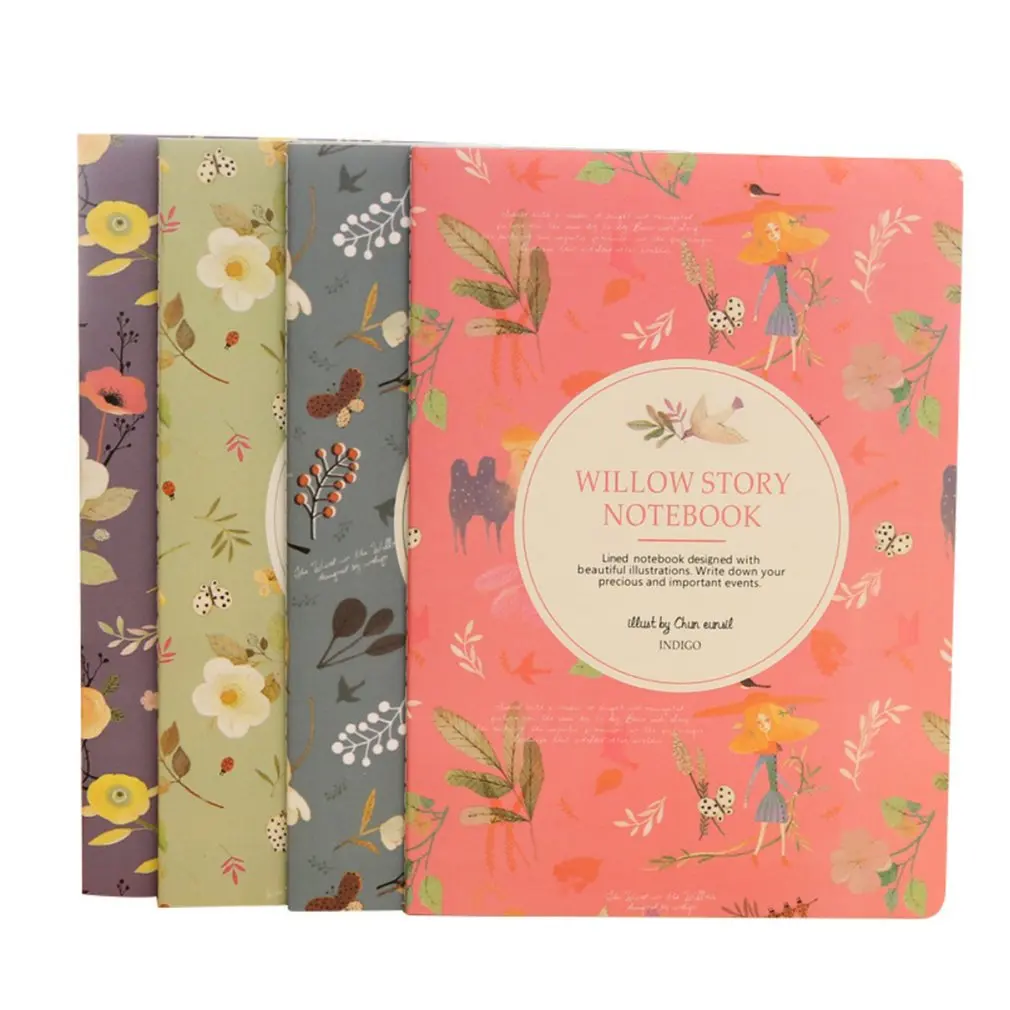 

4pcs Printing Notebook Journal Diary Notepad Hard Cover Floral Patterns Portable Pocket Notebook Random Color