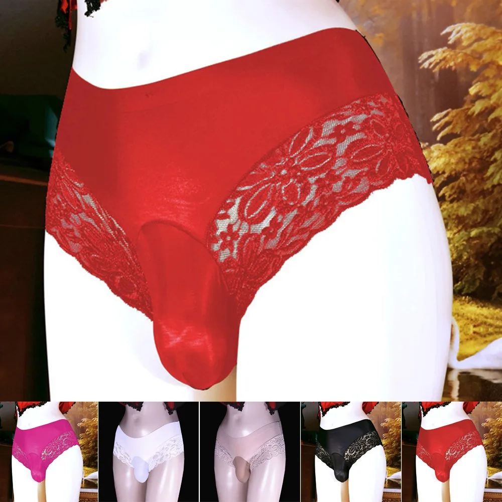 

Mens Lingerie Lace G-String Sissy Pouch Breathable Seamless Elastic Panties Solid Color Underwear Bikini Thong Briefs