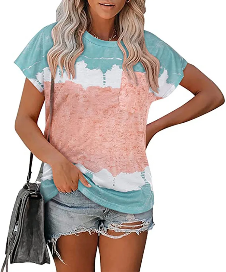 

Женская футболка с коротким рукавом, круглым вырезом и карманами