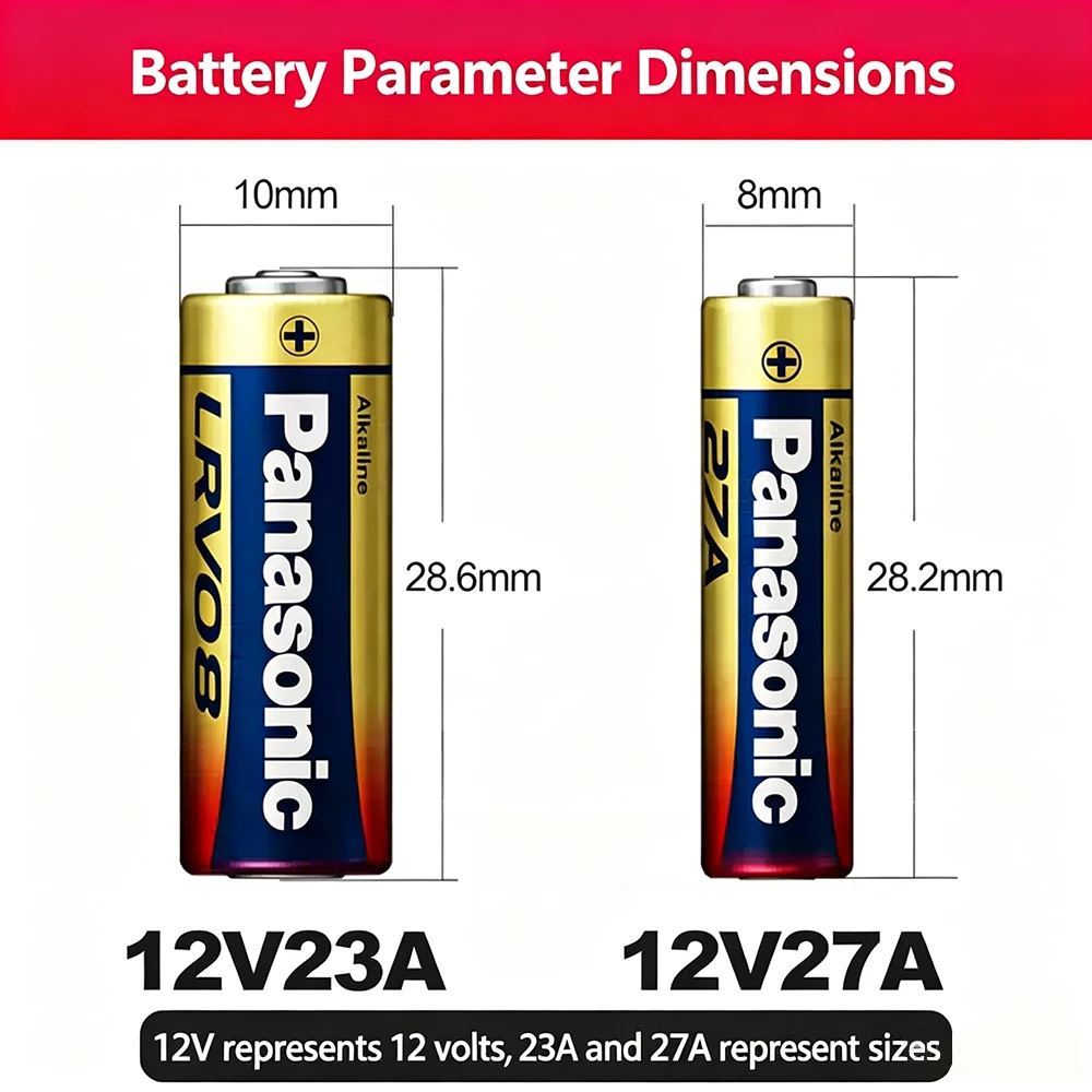 Фото Батарейки Panasonic 23A 27A 12V щелочные A23 A27 23GA A23S E23A MN21 V23GA GP23A LRV08 L1028, долговечные, герметичные, для использования в бытовой технике №3