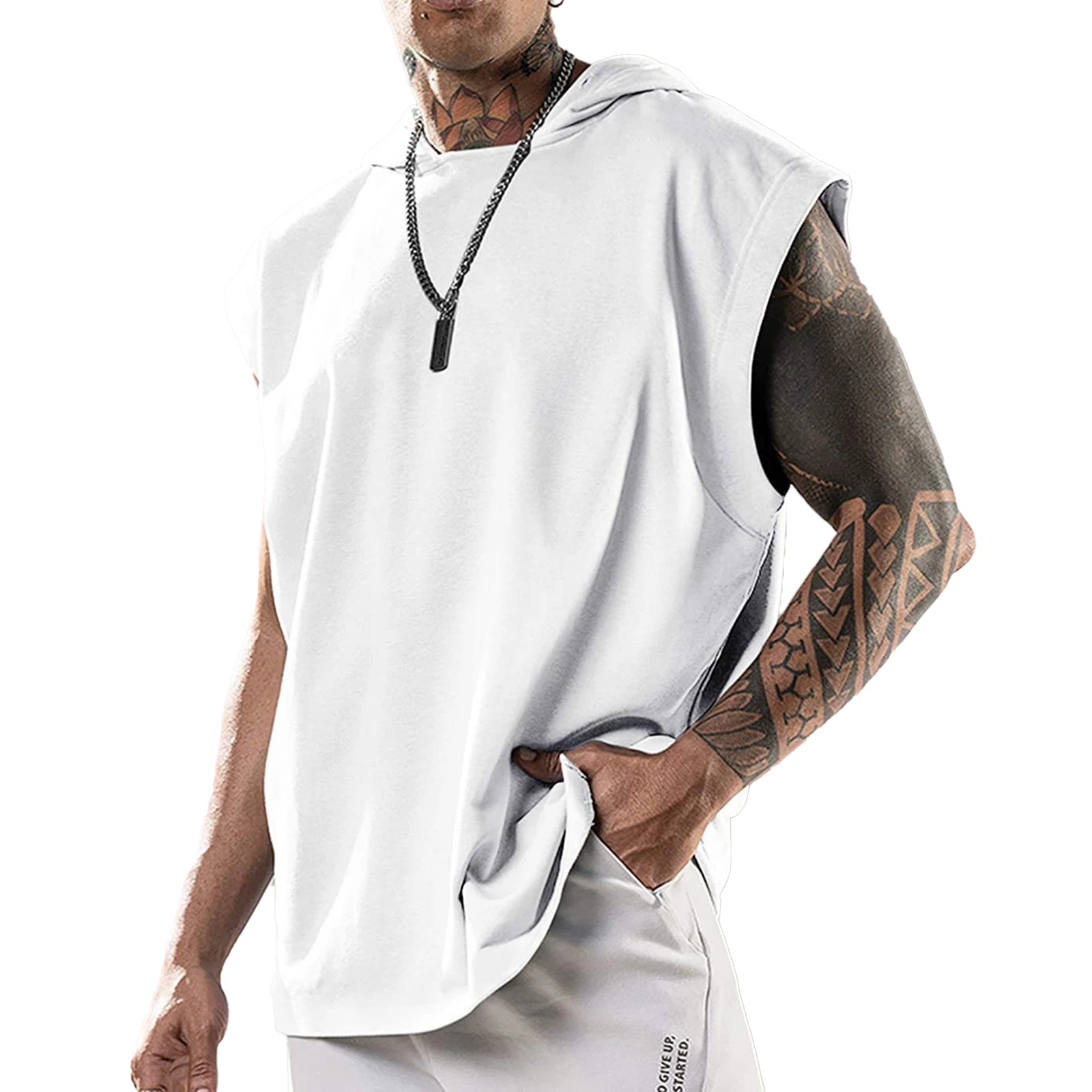 Summer Mens Sleeveless Hooded Tank Top Male Soild Athletic Loose T-shirt for Gym Muscle Bodybuilding Workout Sports Running