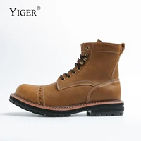 yiger mens tooling boots american style retro work boots escape boots lace up genuine leather combat boots man motorcycle boots
