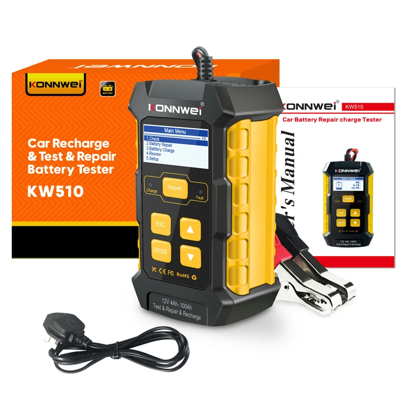 Konnwei Car Charger And Battery Tester  KW510 Full Automatic 12V Car Battery Tester Pulse Repair 5A Battery Chargers Wet Dry AGM