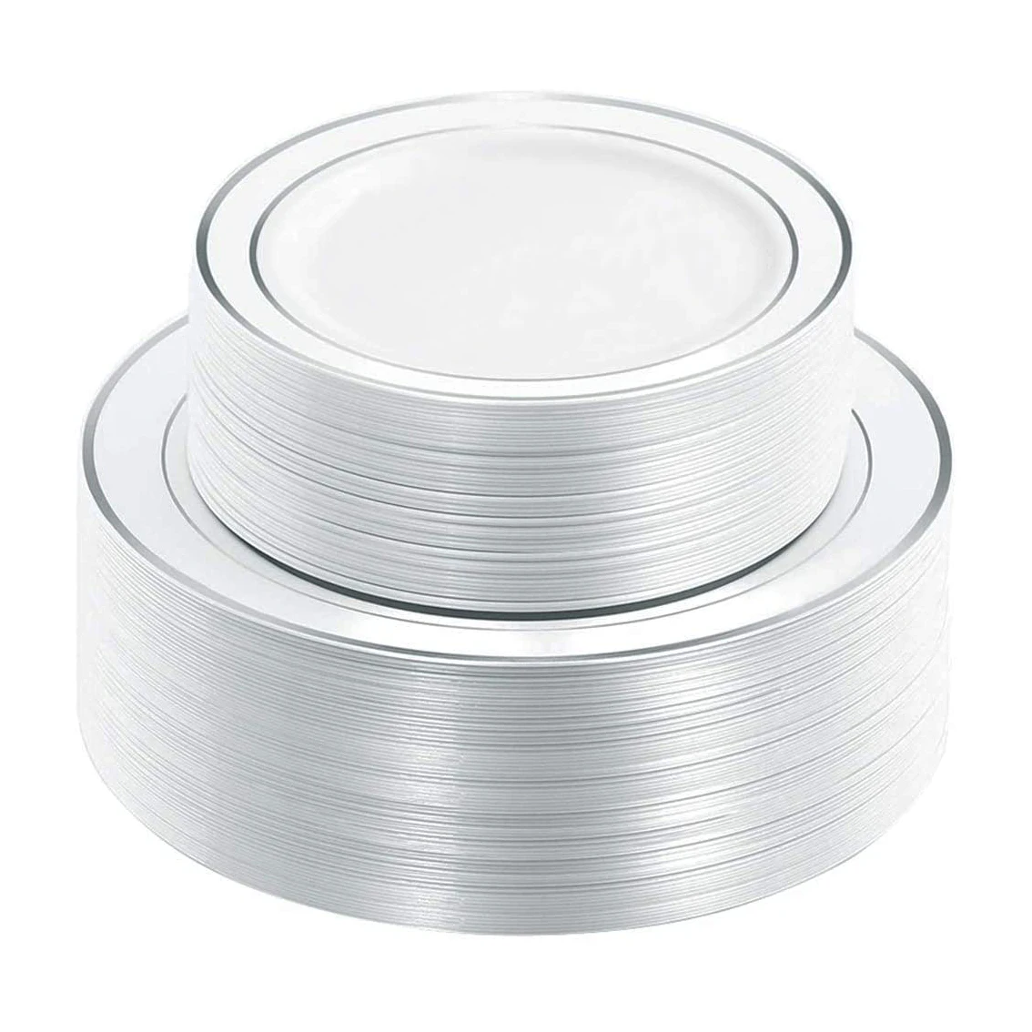 

25 Pieces Silver Plastic Plates, White Disposable Plates,silver rim Dinner Plates ,Salad/Dessert Plates for Weddings& Parties