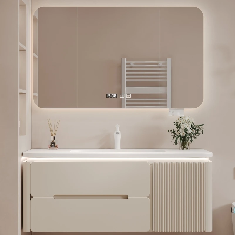 ceramiczna zintegrowana umywalka dębowa szafka łazienkowa szafa do przechowywania kremowa personalizacja mebli YX50BC