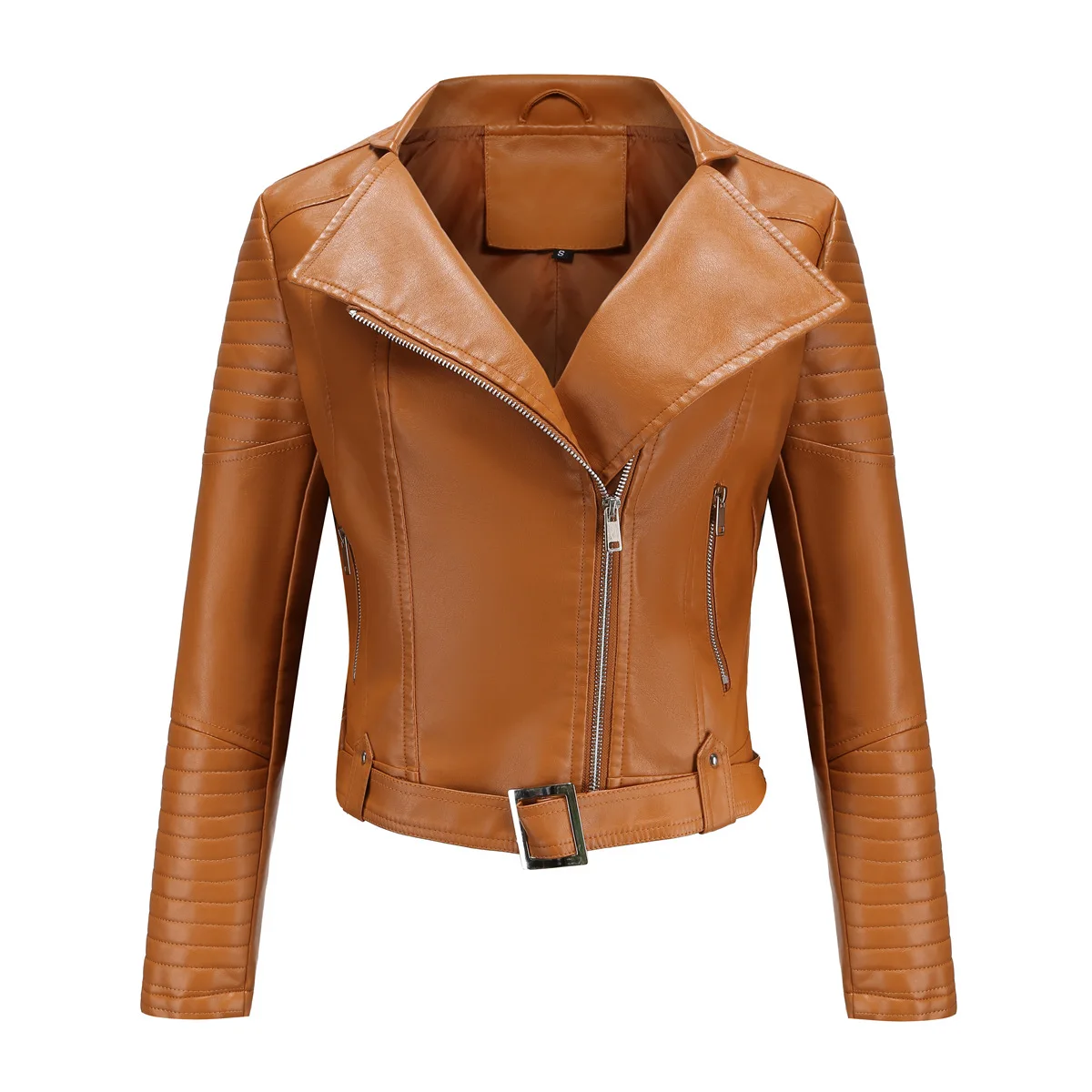 Jackets Turndown Collar With Pocket Belt Women's Winter Coat Motor Biker PU Faux Leather 2022 New Autumn Fashion Female Clothing enlarge