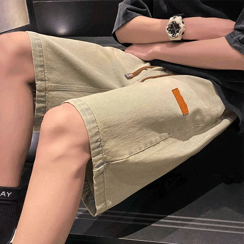 2023 Vintage Style Men's Denim Shorts Loose Fit Distressed American Trendy Fashionable Summer Streetwear