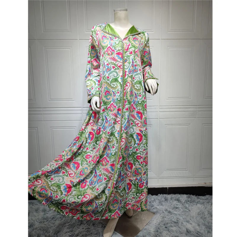 Morocco Evening Dresses for Luxury Women Muslim Print Abayas Long Dress Turkey Islam Kaftan Robe Dubai Jalabiya Eid Ramadan Gown
