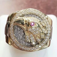 creative eagle head rhinestone zircon crystal ring for men business party animal ring jewelry hand accessories size 6 13