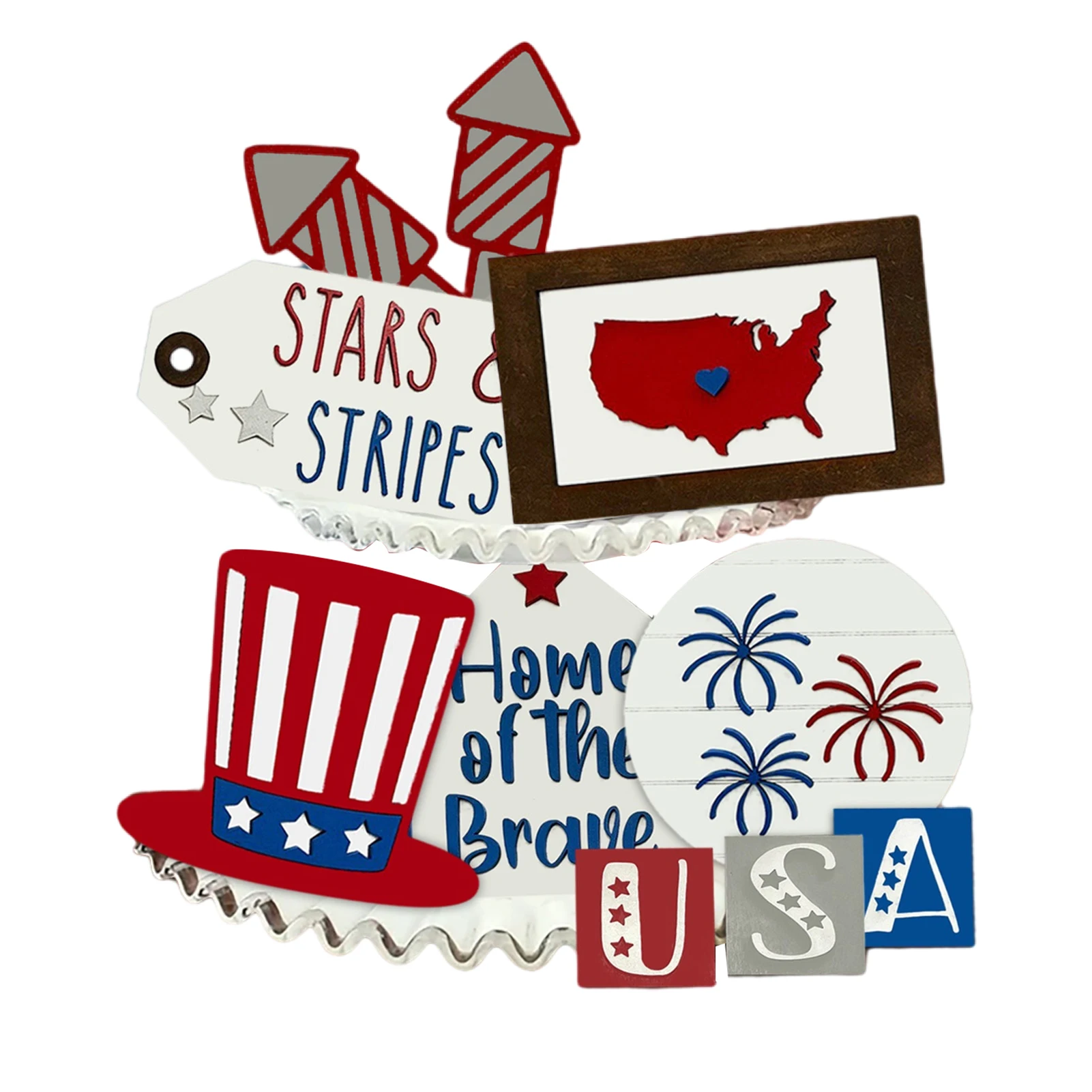 

4 июля Многоярусное оформление, патриотическое украшение, сельское хозяйство, знаки Америки, 4 июля, стартовый набор, 4 июля