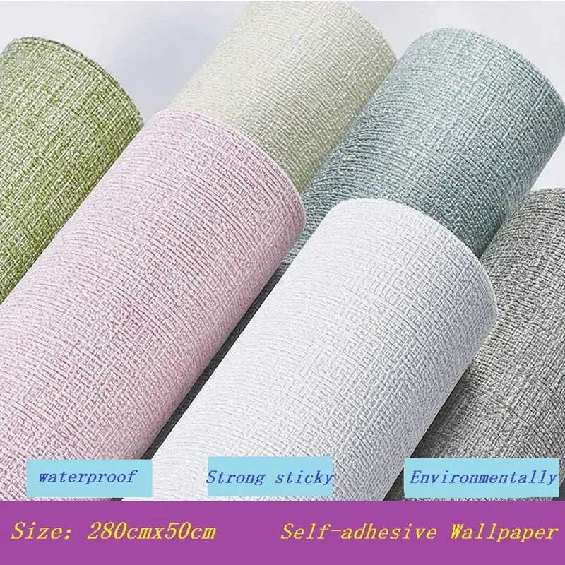 

3D Three-dimensional Wall Self-adhesive Insulation Wallpaper Linen Diatom Mud Plain Decoration Living Room Renovation Wallpaper