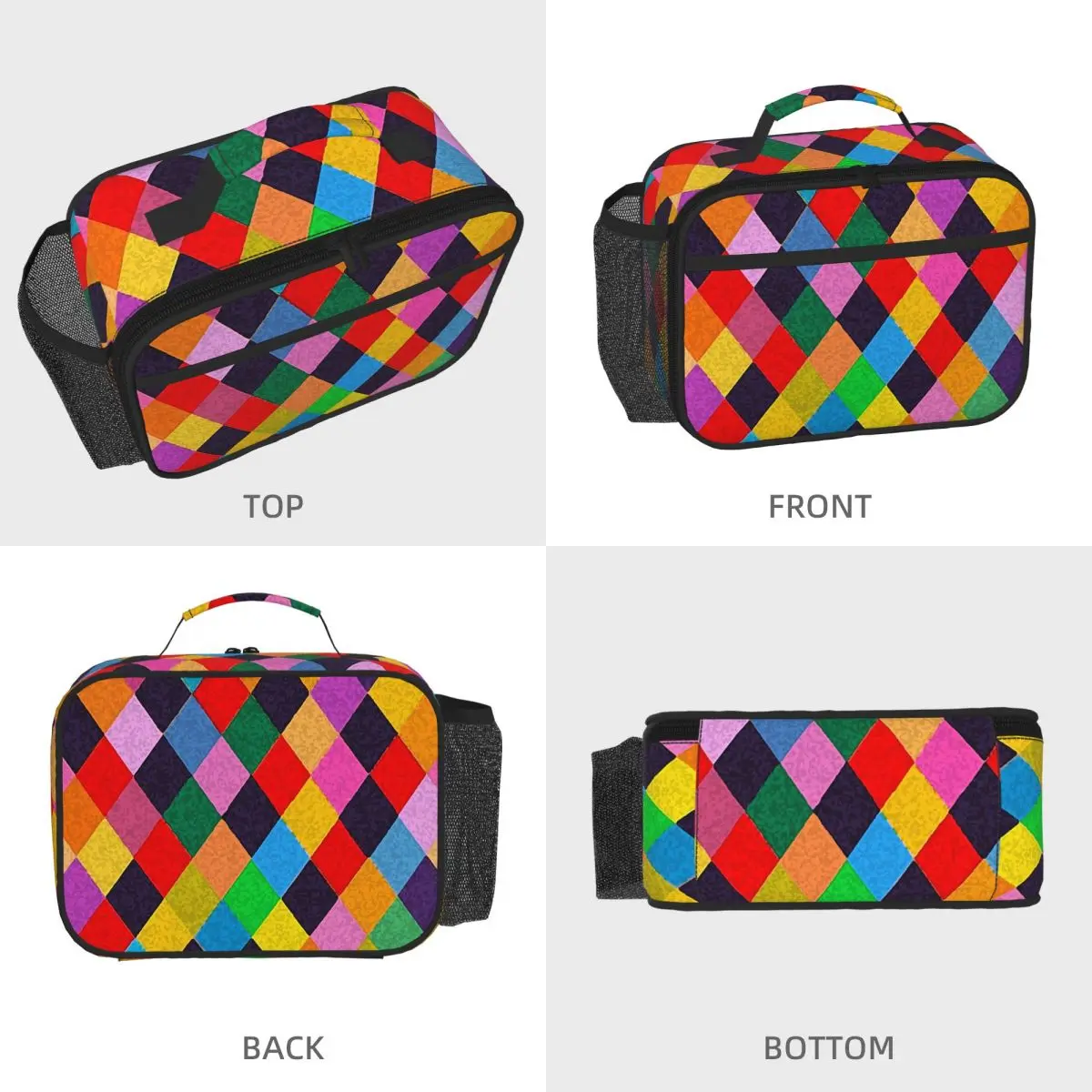 Фото Термосумка для обедов Mardi Gras Harlequin Plaid Playing Cards Rhombi для женщин, офисная термосумка-холодильник для еды, сумка-тоут для ланч-боксов №2