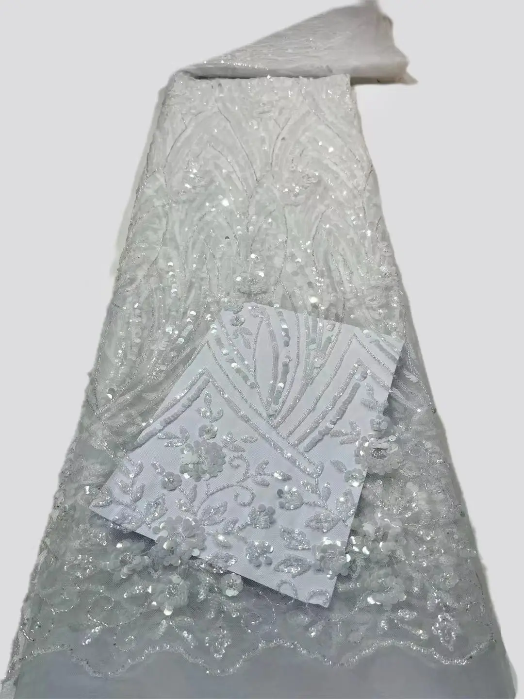 

DUOFEIYA White African Lace Fabric 2023 High Quality Sequins Embroidery French Nigerian Lace Fabric For Wedding Dress FJ-028