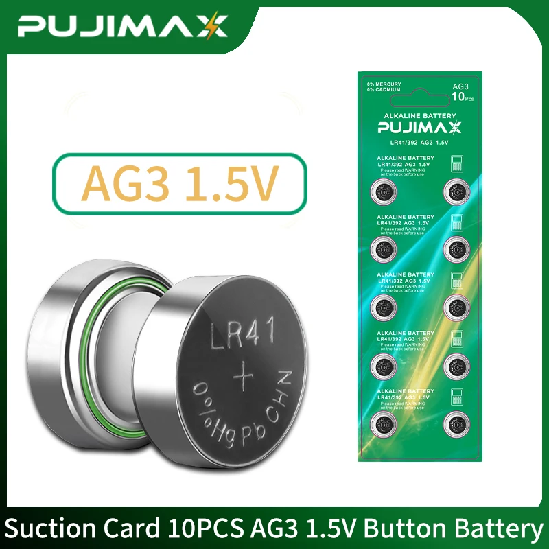 Кнопочная батарея PUJIMAX AG3 LR41 1,5 в, 10 шт., щелочная батарея 392A CX41 G3 LR736 SR41SW SR41W V3GA для измерителей холестерина Кнопочная батарея PUJIMAX AG3 LR41 1,5 в, 10 шт., щелочная батарея 392A CX41 G3 LR736 SR41SW SR41W V3GA для измерителей холестерина