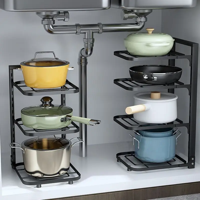 

Sewer Storage Rack Kitchen Pot Rack Storage Special Pot Rack Multi-layer Adjustable Cabinet Pantry Table Rack Stainless Steel
