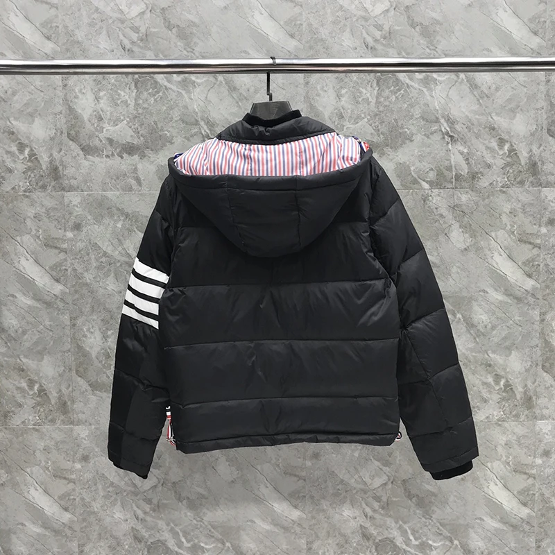 TB THOM Men's Boutique Winter Jacket Down Jacket Fashion Brand Down-Filled Matte Nylon 4-bar Stripe Hoodie Coat TB Jackets