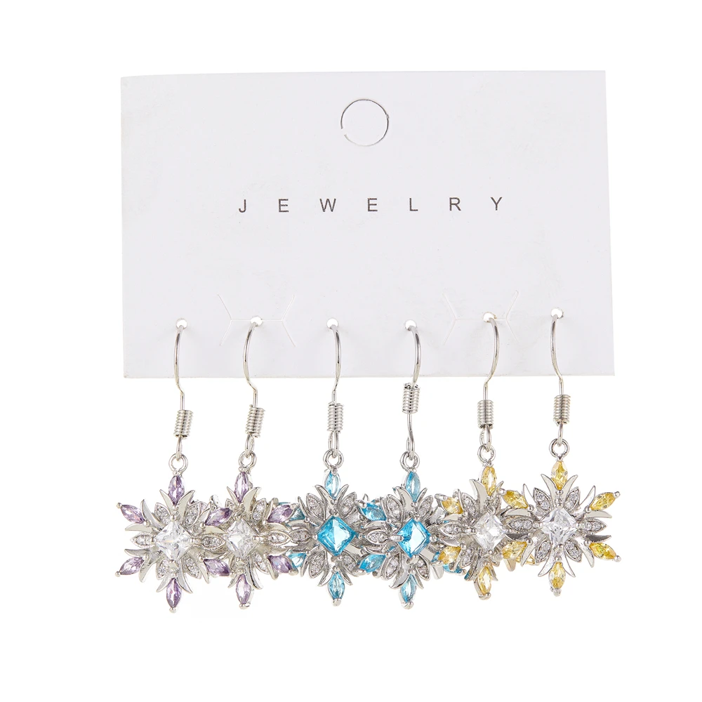 

SIPENGJEL Christmas Earrings Set Colorful Cubic Zircon Crystal Snowflower Dangle Earrings Women Drop Earrings Trendy Jewlery