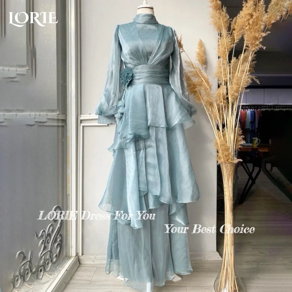 LORIE Мусульманское вечернее платье с высоким воротником и рюшами струящиеся