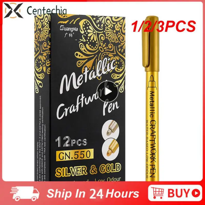 

Набор металлических маркеров с кисточкой, набор золотистых, серебристых и белых перманентных художественных маркеров для художников, иллюстраций, рукоделия, скрапбукинга, 1/2/3 шт.