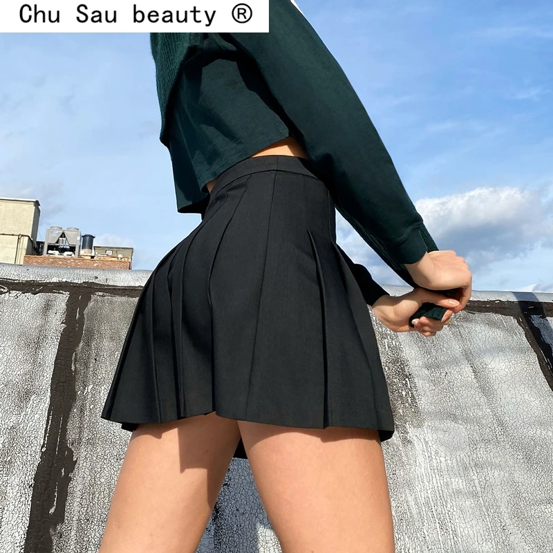 

Женская плиссированная мини-юбка, черная короткая юбка в студенческом стиле, сексуальная уличная одежда, лето 2021