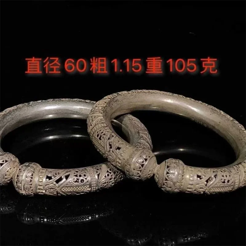 Винтажные старые тибетские серебряные резные браслеты Mai Chuang, изысканные ювелирные изделия, аксессуары для мужчин и женщин, браслет для пар, подарки (art.: 3920c227e367d) - 3920c227e367d