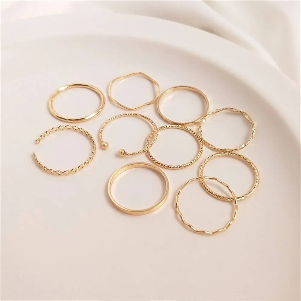 

14K plated gold filled Batch flower wave ring simple INS wind ring combination tail ring female tide DIY ring